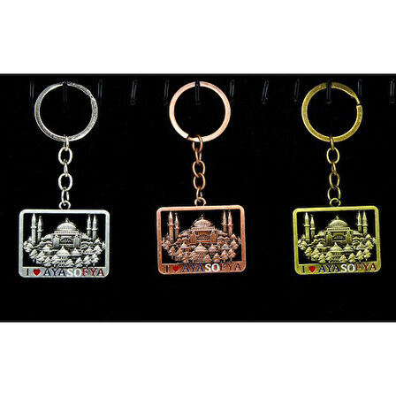 Büro Ev Ofis Hediyesi için İstanbul Hatırası Kare Metal Ayasofya Anahtarlık