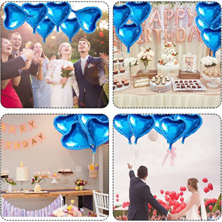 Büro Ev Ofis Etkinik Balonları için Mavi Metalize Kalp Folyo Balon