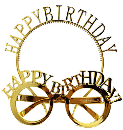 Büro Ev Ofis Etkinlik Gösteri Kostümü için 2PARÇA Golden Happy Birthday Yazılı Taç Gözlük Seti
