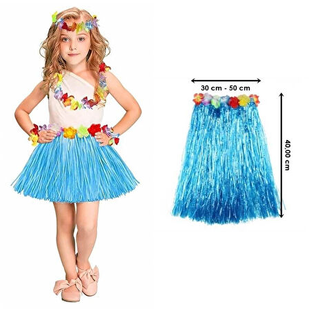 Büro Ev Ofis Etkinlik Gösteri Çocuk Hawaii Kostümü için Tekli 40CM Mavi Püsküllü Hawaii Etek