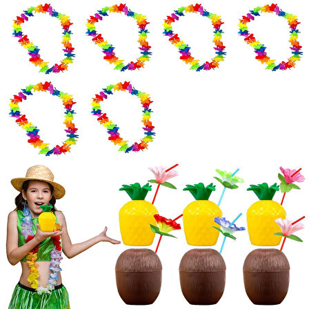 Büro Ev Ofis Etkinlik Gösteri Hawaii Kostümü için Tropikal Kolye Pipet Bardak Seti