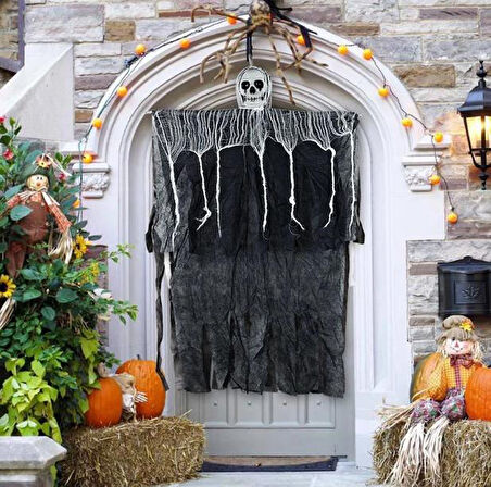 Büro Ev Ofis Etkinlik Korku Dekoru için 90x50CM Kuru Kafa Hayaletli Saçaklı Dekor