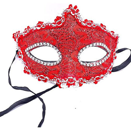 Büro Ev Ofis Etkinlik Gösteri Balo Kostümü için Kırmızı Gözler Kristal Taşlı Dantelli Maske
