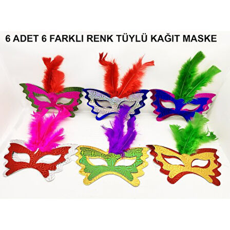 Büro Ev Ofis Gösteri Balo Kostümü için 6ADET Tüylü Kağıt Venedik Maske Seti