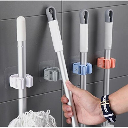 Büro Ev Ofis Yazlık Hijyeni için 4ADET Duvara Yapışkanlı Mop Tutucu Seti