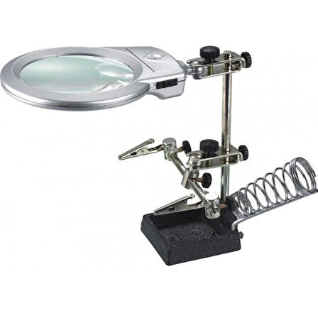 Büro Ev Ofis Atölye için Ayarlanır Başlıklı Led Işıklı Büyüteçli Masaüstü Çalışma Lehim Standı