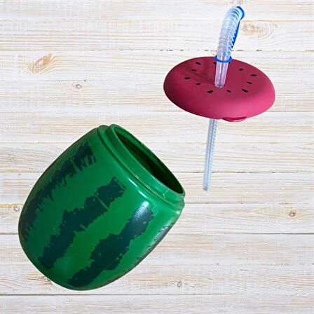 Büro Ev Ofis Okul Hediyesi için 900ML Karpuz Model Kenden Pipetli Suluk Matara
