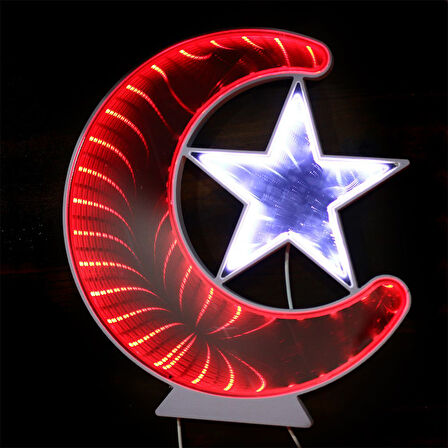 Büro Ev Ofis Hediyesi için Ay Yıldız Işıklı Türk Bayrağı Motif Pano