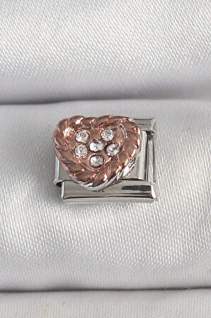 Zarif Kadın için Silver Çelik Zirkonlu Bronz Kalp İşli Bakla Bileklik