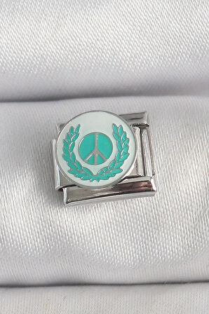 Zarif Kadın için Silver Çelik Beyaz Mavi Barış İşareti İşli Bakla Bileklik