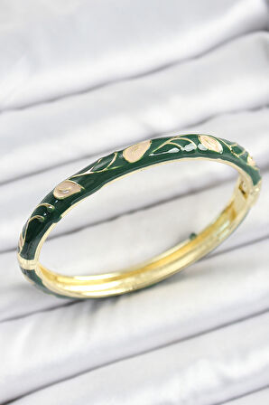 Zarif Kadın için Mineli Golden Pirinç Yeşil Çiçek Motifli Kelepçe Bileklik
