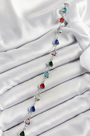 Zarif Kadın için Silver Pirinç Alaca Kalp Zirkonlu Bileklik