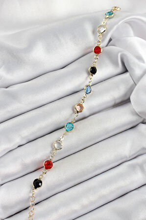 Zarif Kadın için Golden Pirinç Yapım Alaca Renkli Zirkonlu Bileklik