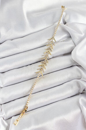 Zarif Kadın için Golden Pirinç Zirkonlu Balık Sırtı Bileklik