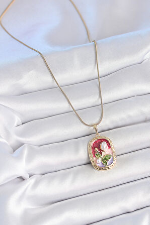 Zarif Kadın için Golden Çelik Zincir Alaca İnci Çiçek Portre Kolye