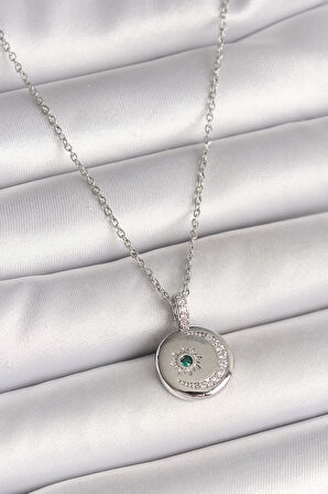 Zarif Kadın için Silver Çelik Zincir Madalyon Zirkonlu Hilal Yıldız Kolye