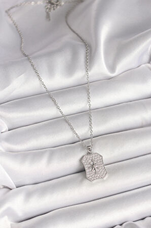 Zarif Kadın için Silver Çelik Zincir Zirkonlu Kutup Yıldız Madalyon Kolye