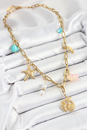 Zarif Kadın için Golden Çelik Deniz Yıldızı Kabuğu Konsept Kolye