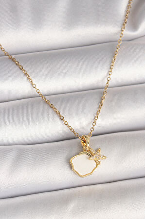 Zarif Kadın için Golden Çelik Sallantı Beyaz Mine Kabuk Yıldız Zirkonlu Kolye