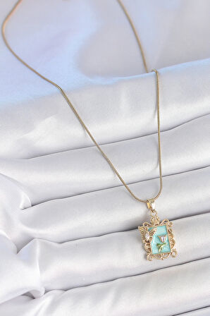 Zarif Kadın için Golden Çelik Mavi Mine Çiçek Zirkon Kelebek Portre Kolye