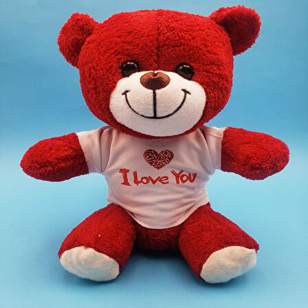 Büro Ev Ofis Hediyesi için I Love You Tişörtlü Kırmızı Peluş Ayıcık