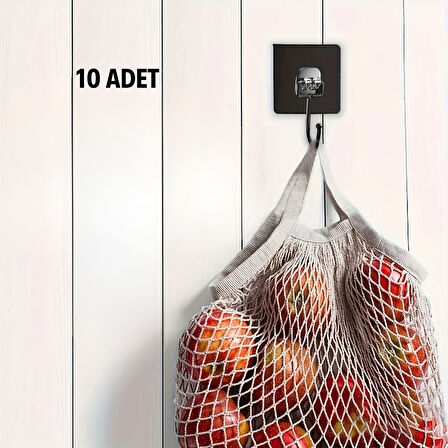 Büro Ev Ofis Düzeni için 10 Adet Siyah Duvara Dolap Üstü Yapışır Askı Seti