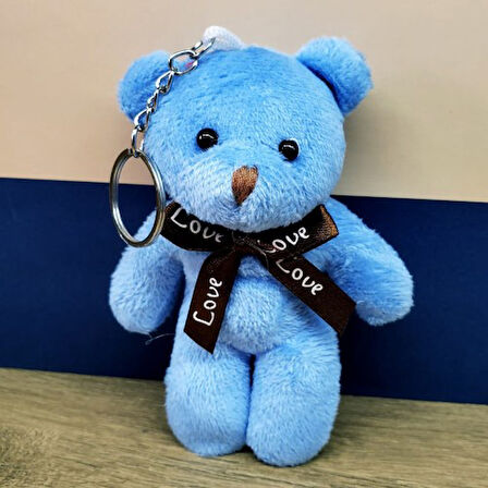 Büro Ev Ofis Hediyesi için Mavi Peluş Ayıcık Anahtarlık