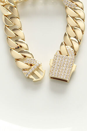 Zarif Kadın için Golden Pirinç Zirkonlu Prestij Stil Gurmet Bileklik