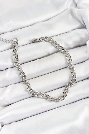 Bakımlı Erkek için Silver Çelik İnce Zincir Tarz Künye Bileklik