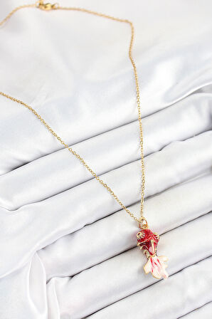 Zarif Kadın için Golden Çelik Zincir Kırmızı Balık Stil Kolye