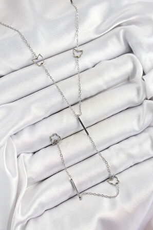 Zarif Kadın için Silver Çelik Zirkonlu Yıldız Stil Y Tip Kolye