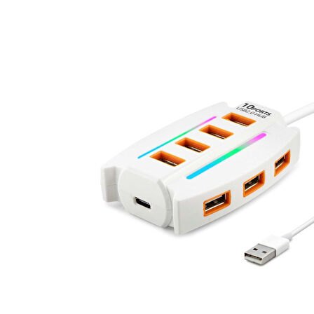Büro Ev Ofis Network Bağlantısı için 1200CM Beyaz Stil 10 USB Girişli Hub