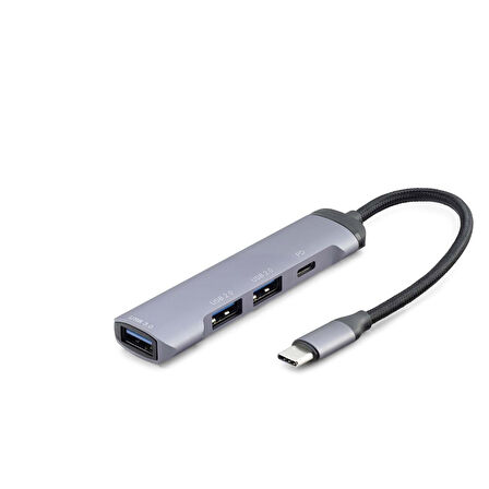 Büro Ev Ofis Network Bağlantısı için Gri 3USB 3USB3.0 Type-C Girişli Hub