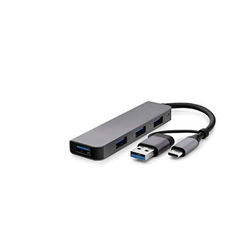 Büro Ev Ofis Network Bağlantısı için Gri 4USB3.0 1USB 1Type-C Hub
