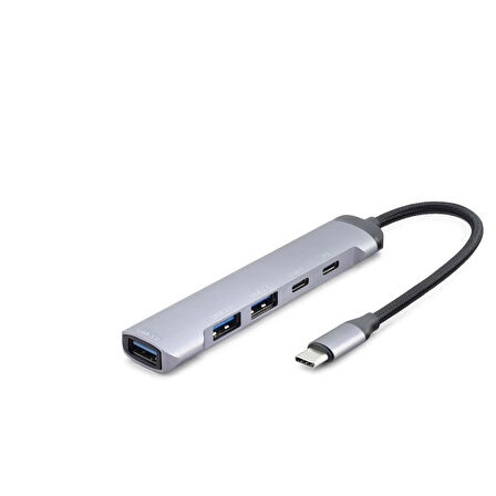 Büro Ev Ofis Network Bağlantısı için Gri 5USB 1TYPE-C Type-C Hub