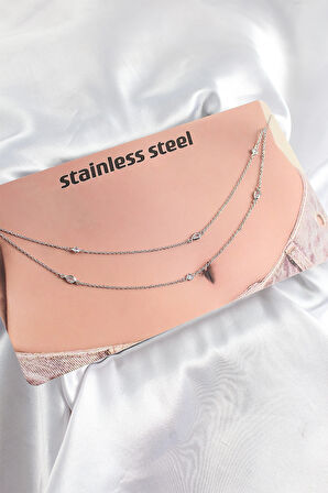 Zarif Kadın için Silver Çelik Zirkonlu Damla Göbek Zinciri