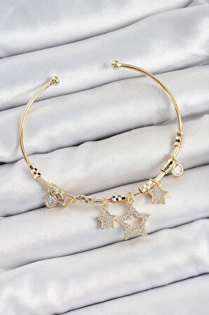 Zarif Kadın için Golden Pirinç Zirkonlu Yıldız Stil Charm Bileklik