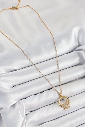 Zarif Kadın için Golden Çelik Zirkonlu Düğüm Stil Kolye