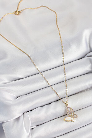 Zarif Kadın için Golden Çelik Zirkonlu Kelebek Stil Kolye