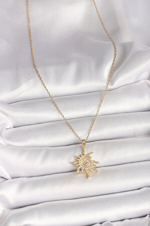 Zarif Kadın için Golden Çelik Zirkonlu Zincirli Detaylı Güneş Kolye
