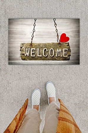 Büro Ev Ofis Dekoru için Dijital Baskı Welcome Gri Kapı Önü Paspası