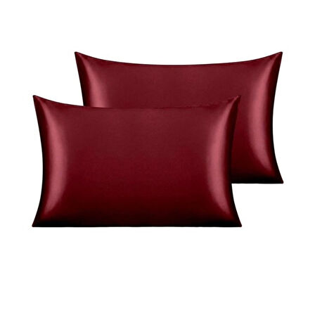 Büro Ev Ofis için 2PARÇA 50X70CM Bordo İpek Saten Antibakteriyel Terletmez Yastık Kılıf Seti