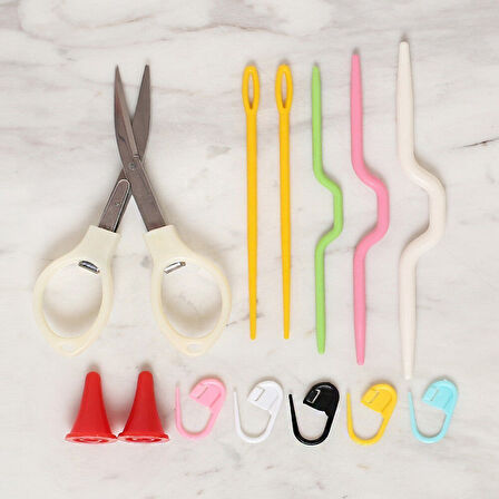 Büro Ev Ofis Dikiş Nakış Atölyesi için Çantalı Trend Örgü Tığ Aksesuar Seti