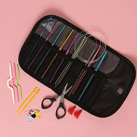 Büro Ev Ofis Dikiş Nakış Atölyesi için Çantalı Trend Örgü Tığ Aksesuar Seti