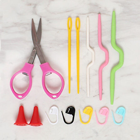 Büro Ev Ofis Dikiş Nakış Atölyesi için Çantalı Tarz Örgü Tığ Aksesuar Seti