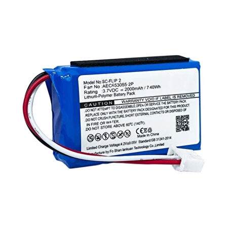 Büro Ev Ofis Kamp Cihazları için 3,7V 2000MAH Flip 2 uyumlu Soketli Batarya