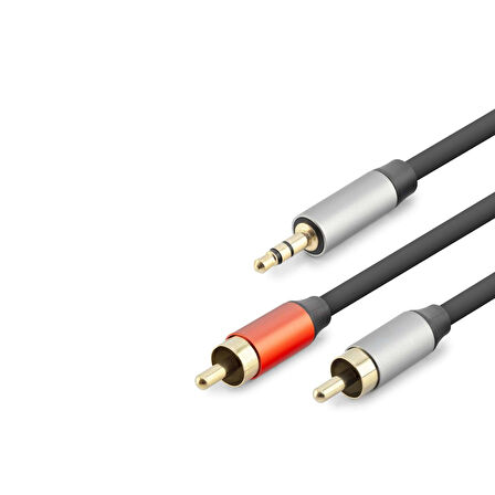 Büro Ev Ofis Ses Sistemi için 1,5MT Siyah 3.5MM To 2RCA Kablo 2Lıne Gold