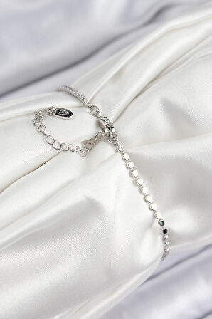 Zarif Kadın için Silver Pirinç Zirkonlu Nazarlıklı Ezme Zincir Bileklik