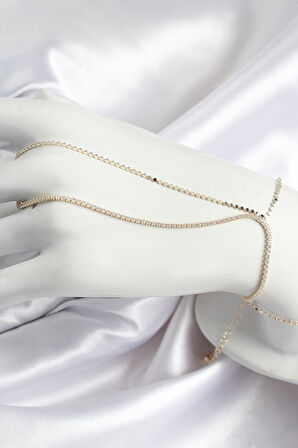 Zarif Kadın için Golden Pirinç Zirkonlu Ezme Zincir Şahmeran