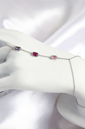 Zarif Kadın için Silver Pirinç Renkli Zirkonlu Dikdörtgen Şahmeran